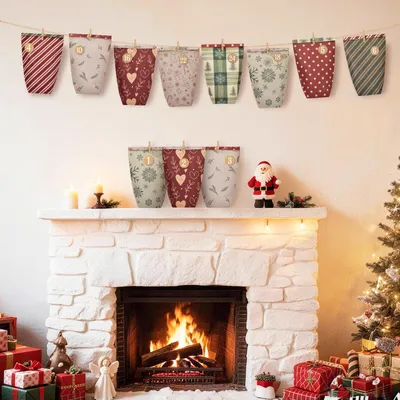 Productafbeelding van Adventskalender om te vullen - 24 papieren adventskalender zakjes om zelf te vullen