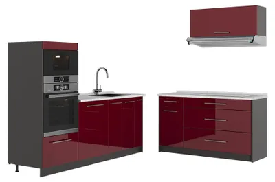 Produktbild von Küchenzeile Vicco Fame-Line Bordeaux Hochglanz/Anthrazit 340 cm, AP Marmor, Model 63875