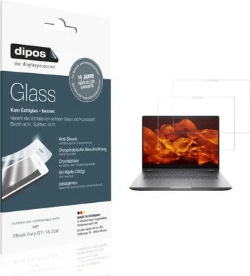 Produktbild von 2x Schutzfolie für HP ZBook Fury G1i 16 Zoll - Anti-Shock 9H Folie dipos Glass Kunststoffglas