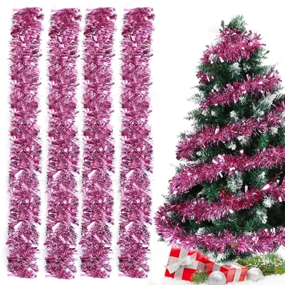 Lametta-Girlande, 4 Stück, 2 m, glitzernd, rosa