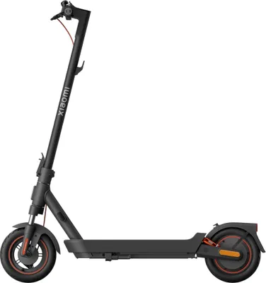 A side view of a black Xiaomi electric scooter against a white background.