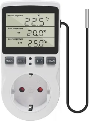 Image de Thermostat numérique avec capteur - Régulateur de température avec prise - pour climatiseurs et appareils de réfrigération - blanc
