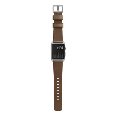Image de Nomad Modern Bracelet en Cuir Marron / Argenté 45/46/49 mm – Développe une Patine Robuste – Attaches et Boucle en Acier Inoxydable – Cuir Horween Tanné Végétal des États-Unis - Marron
