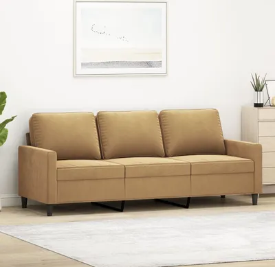Image de Canapé exclusif, 3 places, couleur marron, 180 cm, revêtement en velours