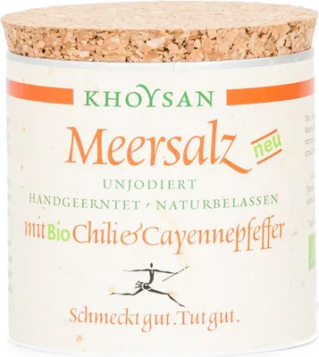 Produktbild von Meersalz mit  Chili und Cayennepfeffer Würzdose 200g von Khoysan