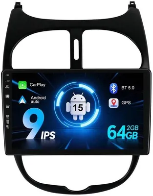 Zdjęcie produktu dla Radio samochodowe 2DIN, czterordzeniowy procesor, 2 GB RAM + 64 GB pamięci, przeznaczone do samochodów Peugeot 206/206CC/206SW (lata produkcji 2000-2010) – bezprzewodowe połączenie, 9-calowy dotykowy ekran IPS, GPS/Bluetooth/Wi-Fi/kamera cofania/FM/RDS