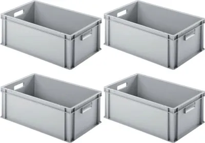Produktbild von SuperSparSet 4x Eurobehälter mit offenem Griff | HxBxT 22x40x60cm | 38 Liter | Grau | Eurobox, Transportbox, Transportbehälter, Stapelbehälter