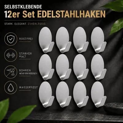 Produktbild von 12 Edelstahl Handtuchhaken Klebehaken Wandhaken Bad Küche Haken selbstklebend