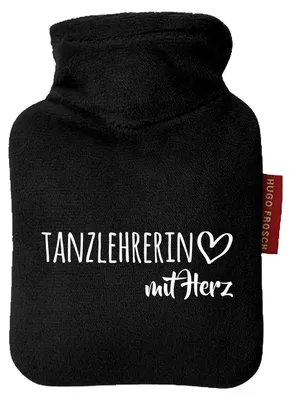 Produktbild von Huuraa Mini-Wärmflasche Tanzlehrerin mit Herz 0,2 Liter Black Mini Veloursbezug Taschenwärmer Geschenkidee