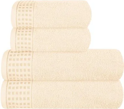 Productafbeelding van Unyqoos® 4-delige handdoekenset van 100% katoen – 2x 70x140 cm badhanddoeken + 2x 50x90 cm handdoeken, zacht, licht, sneldrogend, ivoorwit