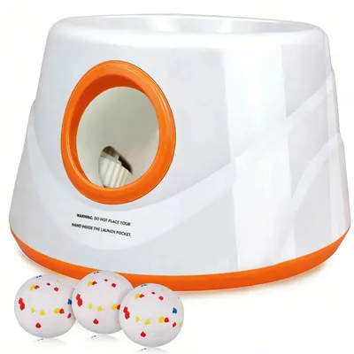 Image de Lanceur de balles pour chiens - Lanceur de balles de tennis automatique - Rechargeable - Portable - Jouet interactif pour l'entraînement en extérieur - Pour chiens de taille moyenne - Orange et blanc
