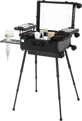 Immagine prodotto di Valigetta per trucchi con ruote - Custodia per cosmetici - Uso professionale - Con specchio integrato - 52 x 40 x 22,5 cm - Nera