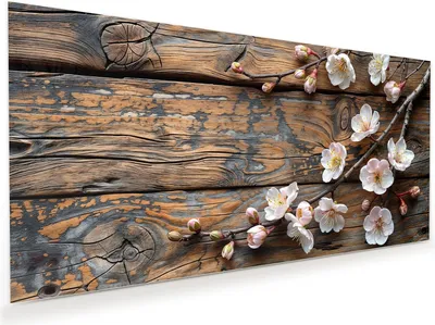 Produktbild von Glasbild 100x50cm in XXL für Wohnzimmer, Schlafzimmer Motiv Kirschblüten Holz