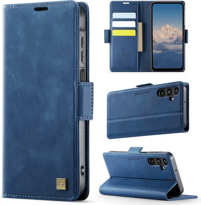 Immagine prodotto di Custodia in pelle per Samsung Galaxy A16 5G/4G, protezione RFID, chiusura magnetica, slot per carte e supporto Blu