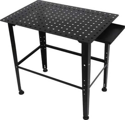 Zdjęcie produktu dla Stół spawalniczy - warsztatowy - blat 102x60 cm - perforacja z odstępem 5 cm - nośność 600 kg - do ciężkich prac spawalniczych - kolor czarny