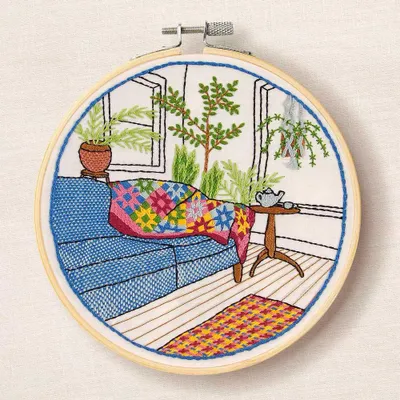 Imagen del producto de Kit de bordado "Wintergarten" con hilo DMC y marco para bordar, con diseño preimpreso, diámetro de 14,5 cm