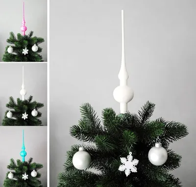 Produktbild von JACK Christbaumspitze Spitze Glas 28cm Eislack Glanz Matt Baumspitze Mundgeblasen Box, Farbe:Weiß Emaille Glanz