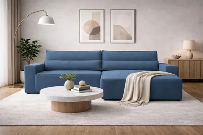 Produktbild von MOEBLO Ecksofa DENVER L – Ottomane beidseitig montierbar, Ecksofa aus Cord, Couch für Wohnzimmer, Schlafsofa Sofagarnitur Sofa Eckcouch L-Form Cordstoff mit Bettkasten und Schlaffunktion - Poso 05 Dunkelblau