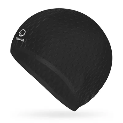 Produktbild von TSUNAMI Damen Silikon Schwimmkappe, TEXTURE Pool Aquafitness, lange Haare, schwarz