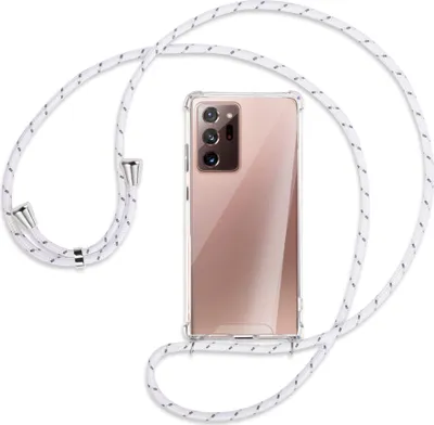 Produktbild von Handykette Backcover-Schutzhülle mit Band (Metall silberfarben) für Samsung Galaxy Note20 Ultra 4G,5G (N985,N986) - weiß/grau