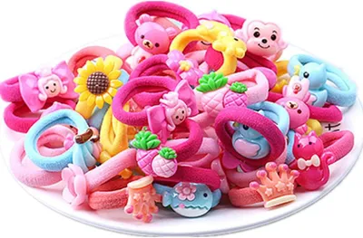 Produktbild von Elastische Haarbänder und Haargummis mit niedlichen Cartoonfiguren für kleine Mädchen, geeignet für Pferdeschwänze, Haarzubehör, 20 Stück