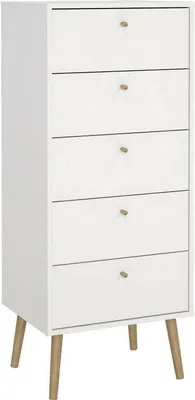 Image de Yaoundé - Commode, 50x39x120h cm Blanc, 5 Tiroirs