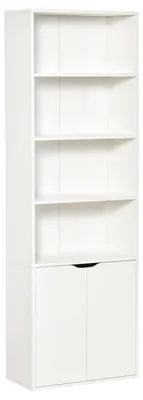 Immagine prodotto di Libreria Moderna 4 Ripiani 59x29x180 cm con Armadietto a 2 Ante in Legno Bianco