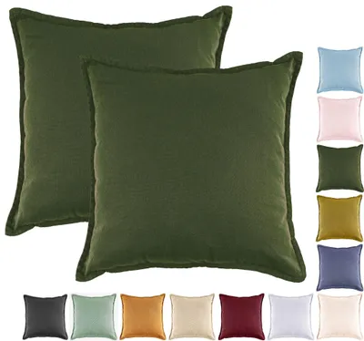 Produktbild von JACK by Mistral 2er Set 45x45cm Kissenhülle Kissenbezug Baumwolle Reißverschluss Leinenoptik , Farbe:Khaki