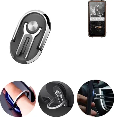 Produktbild von K-S-Trade 3in1 Smartphone-Ring Handy-Ring kompatibel mit Cubot KingKong 5 Pro Fingerhalterung  Handyring Tischständer Lüftungsgitter-Halterung Tisch