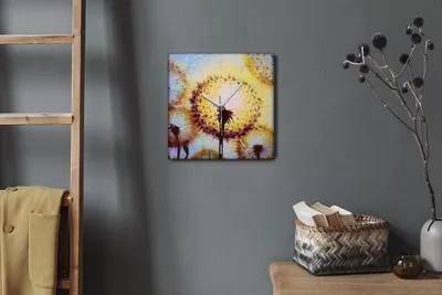Produktbild von Coloray Hodiny Unikátní 30x30 cm  Tiché hodiny Pro obývací pokoj a kuchyň Nástěnné hodiny Plátno Bílé ručičky hodin - Květiny pampelišky
