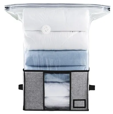 Productafbeelding van Vacuümzak met opbergbox, 2-in-1, grijs+zwart, 40x42x25 cm, ruimtebesparend, 80%