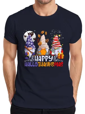 Immagine prodotto di Maglietta Herren Happy Hallothanksmas Gnomes Halloween Thanksgiving Christmas, Navy, L