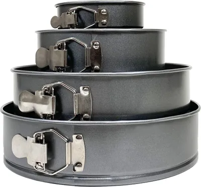 Immagine prodotto di Set di tortiere a cerniera Krumble - 4 pezzi - Ø 26 / 24 / 18 / 12 cm - set di quattro tortiere a cerniera - tortiera - teglia - antiaderente - teglia - grigio