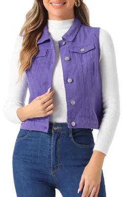 Immagine prodotto di Giacca di jeans senza maniche da donna, in denim, con bottoni