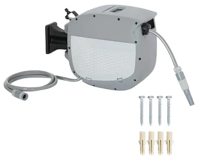 Productafbeelding van Tuinslanghaspel - Slanghouder - 20 meter slang - Automatisch oprolmechanisme - Zwenkbaar - Grijs