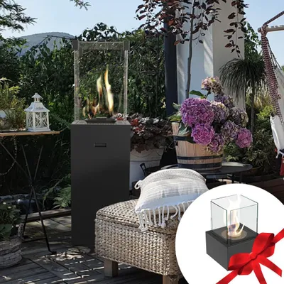 Zdjęcie produktu dla Ogrzewacz tarasowy gazowy PATIO SLIM czarny + gratis kominek wolnostojący na bioetanol TANGO/2