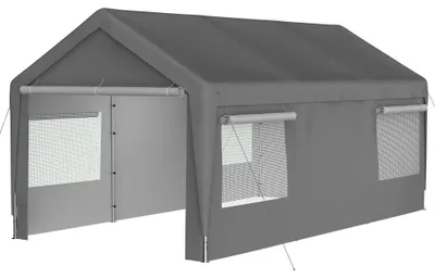 Produktbild von AIORBER Großes Carport Zelt 3x6m, Winterfeste Lagergarage für PKW, SUV & Boot, Mit Roll-Up-Fenstern, Abnehmbare Seitenwände, Robuste Stahlkonstruktion, Grau