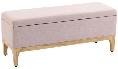 Obrázok produktu pre Skandinávska sedacia lavica s úložným priestorom – úložná lavica – odnímateľná doska – poťah z ľanu – drevená konštrukcia – 110 x 39 x 45 cm – ružová