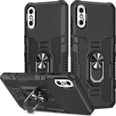 Produktbild von iPhone XS Hülle, Dual Layer Robuste Rüstung Ringhalter Ständer Schutzhülle für iPhone X / iPhone XS Schwarz