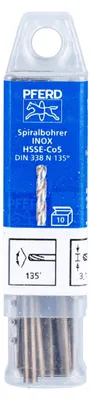 Produktbild von PFERD SPB DIN 338 HSSE N 3,1 INOX, Bohrer, Elektro-Mehrzweckwerkzeug, Stahl, Nicht-eisenhaltiges Metall, Bronze, Edelstahl, Aluminium, Kobalt-Legierung Schnellarbeitsstahl (HSS-E)