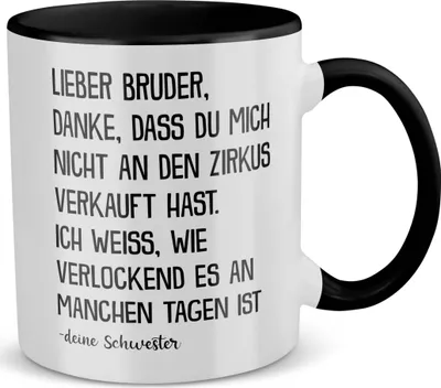 Produktbild von 22Feels Bruder Geschenk von Schwester Jungs Geburtstag Weihnachten Geschwister Tasse Männer Haferl Teenager Bruderherz (Weiss-Schwarz)