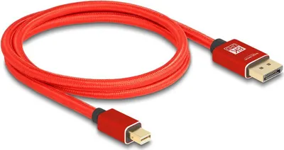 Produktbild von Delock Mini DisplayPort zu DisplayPort Kabel 8K 60 Hz 1 m rot Metall ohne Einrastfunktion