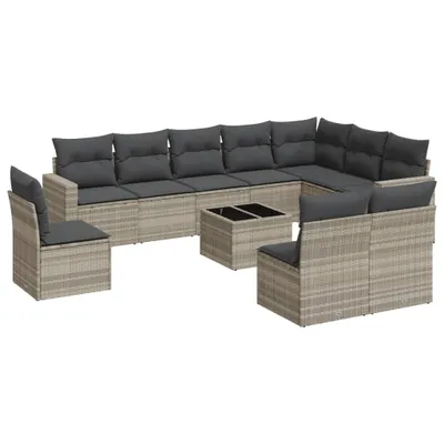 Produktbild von vidaXL 11-tlg. Garten-Sofagarnitur mit Kissen Hellgrau Poly Rattan