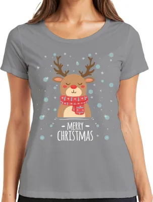 Produktbild von Merry Christmas Rentier Schnee - Weihnachten Weihnachtsgeschenk Christmas Damen T-Shirt, Grau, XXL