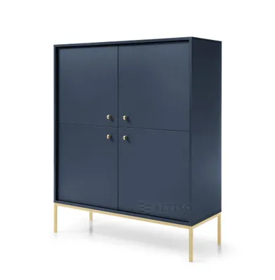Produktbild von BETTSO Dunkelblaue Viertürige Kommode MOLLY mit Goldbeinen Metallrahmen Wohnzimmer Schlafzimmer Flur Modern