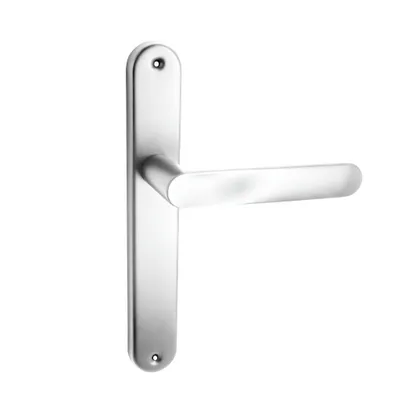 Produktbild von Domino Türgriff OVAL M6 Blind Drückergarnitur Langschild für Zimmertür, Innentür, L-Form, Aluminium glänzendes Chrom Türdrückergarnitur