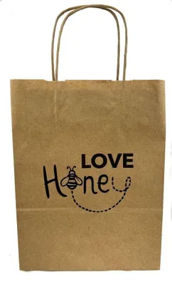 Produktbild von 4BEE Papiertüte mit Aufschrift – Einkaufstasche für Lebensmittel – Taschen für Imkereigeschäfte und Imker - Love Honey - 10 Stück, 31,5x24,5x11cm