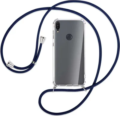 Produktbild von Handykette Backcover-Schutzhülle mit Band (Metall silberfarben) für Asus Zenfone Max M2 - dunkelblau