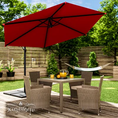 Image de KINGSLEEVE® Parasol de jardin extérieur en alu Parasol déporté inclinable Ø300cm rouge avec manivelle Protection UV 80+