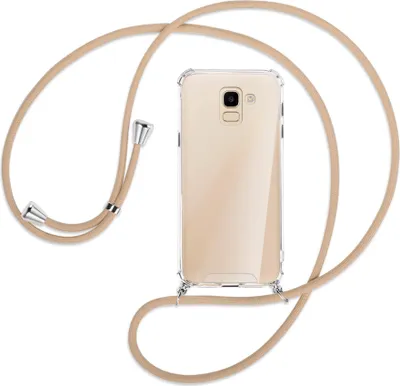 Produktbild von Handykette Backcover-Schutzhülle mit Band (Metall silberfarben) für Samsung Galaxy J6 2018 - beige